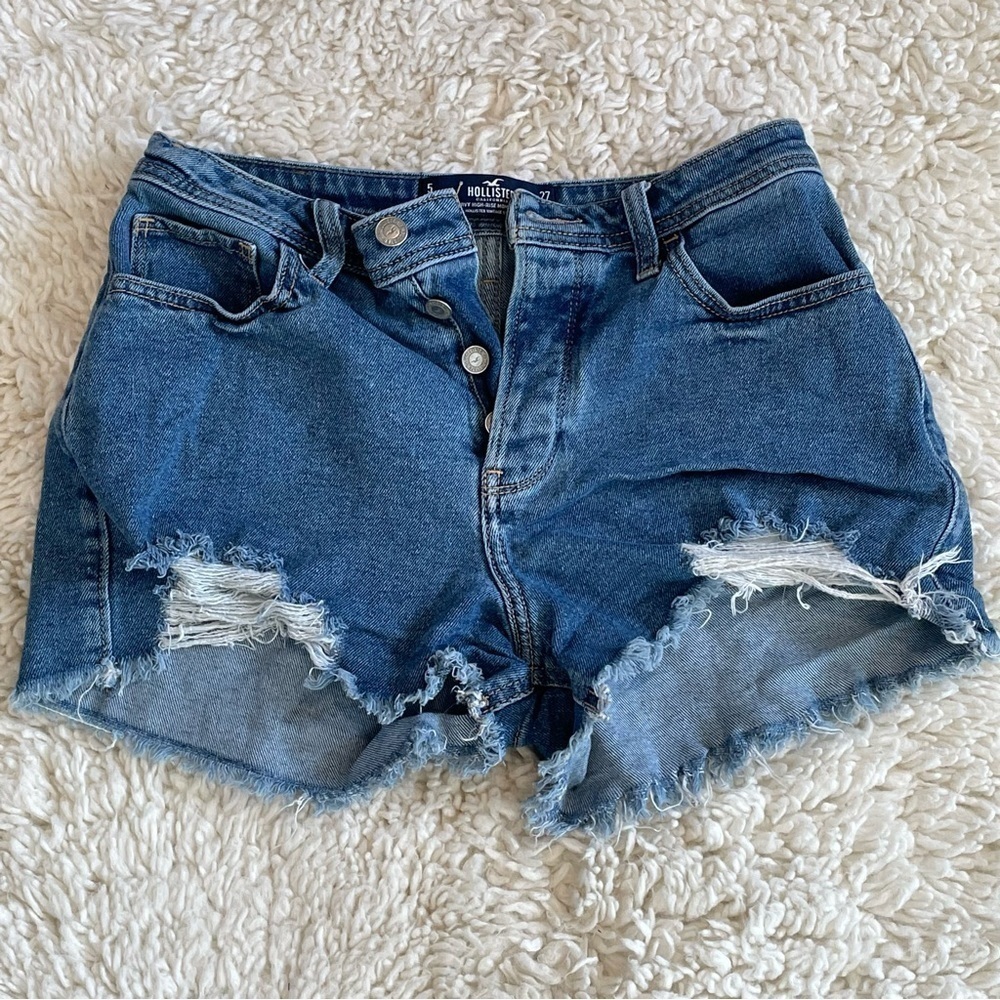 Hollister Shorts Womens Size 5 w27 Blue Denim Curvy Mom Button Fly Cut Off